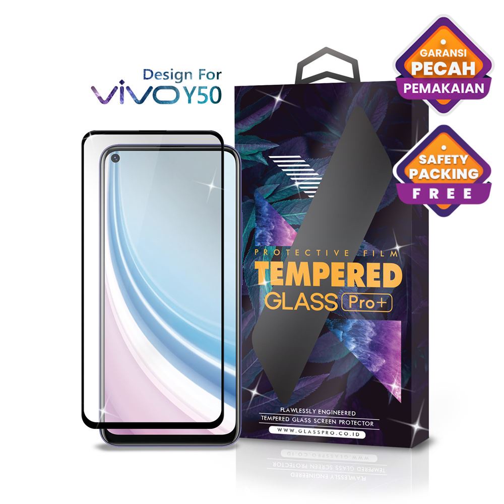 Glass Pro Tempered Glass Vivo Y50 Full Cover - Premium