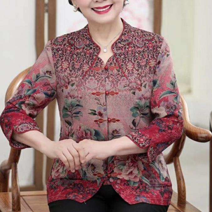 Ready Atasan Blouse Oriental Cheongsam Senior Orang Tua Qipao Imlek Cny Cvf Berkualitas
