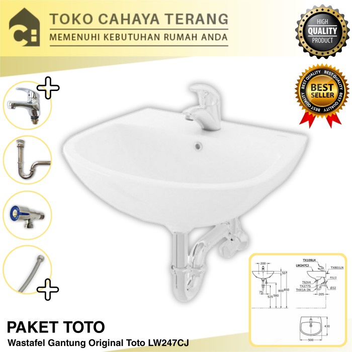 Paket Toto Wastafel Gantung LW247J Komplit / Wastafel Toto / Wastafel