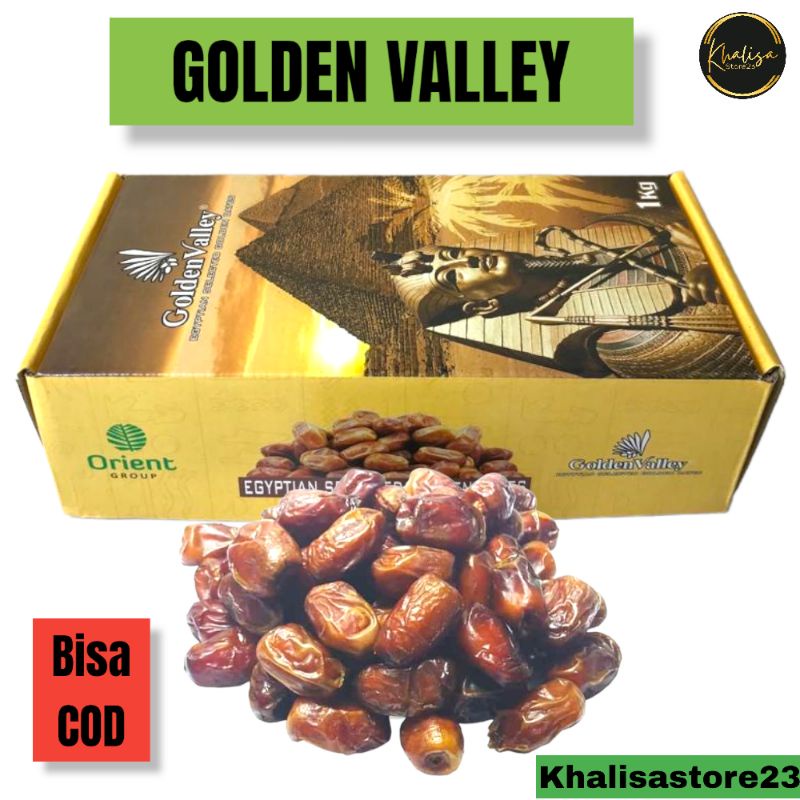 

KURMA GOLDEN VALLEY /KURMA GOLDEN KEMASAN DUS 1KG/kurma mesir[DUS ASLI GOLDEN KUNING]