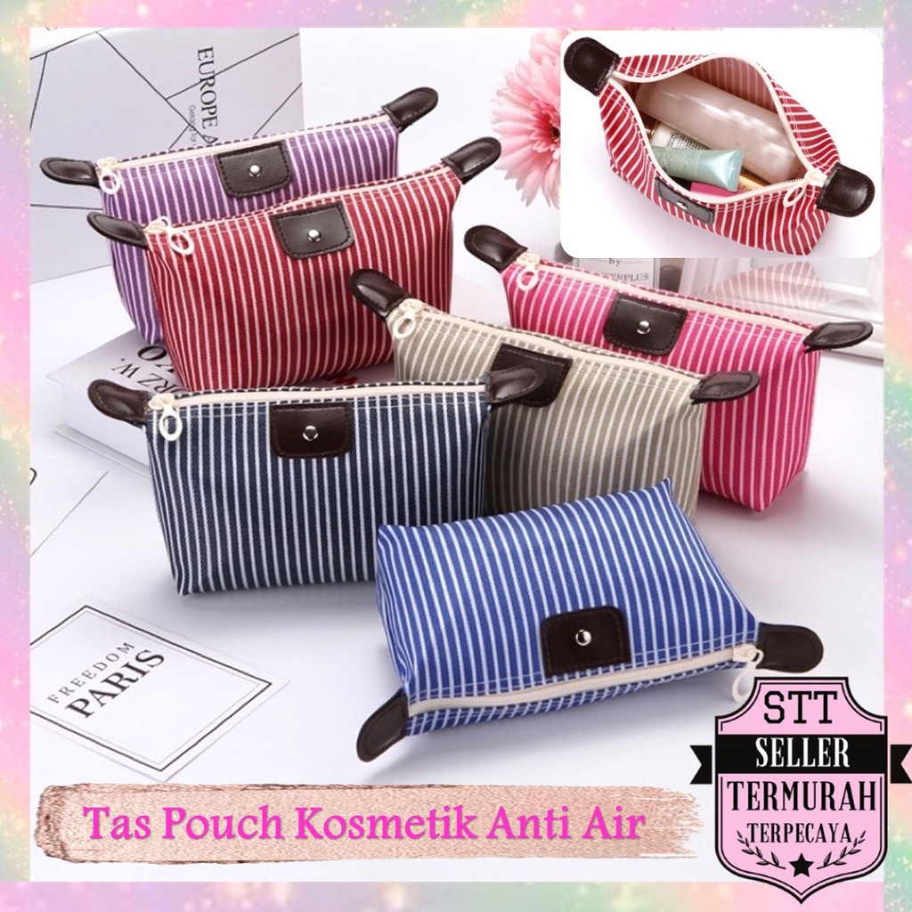 STT Tas Pouch Kosmetik Makeup Alat Mandi Organizer Anti Air Motif Garis Kosmetik Pouch Garis Belang 