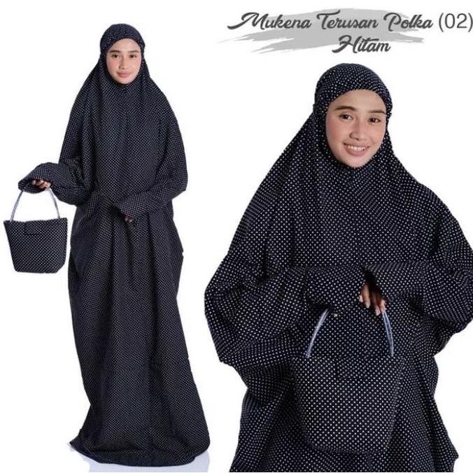 Mukena Langsung Polkadot Hitam / Mukena Terusan / Mukena Dewasa /