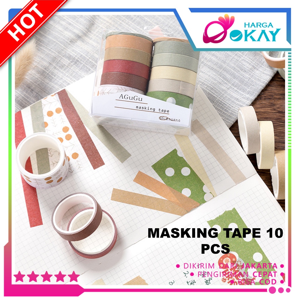 

HO Tape Warna Warni DIY Scrapbook Journal Kotak Box Aeshtetic Masking Tape Set 10Pcs Essential Collection Basic Pattern Isi 10 Selotip Bahan Kertas Washi