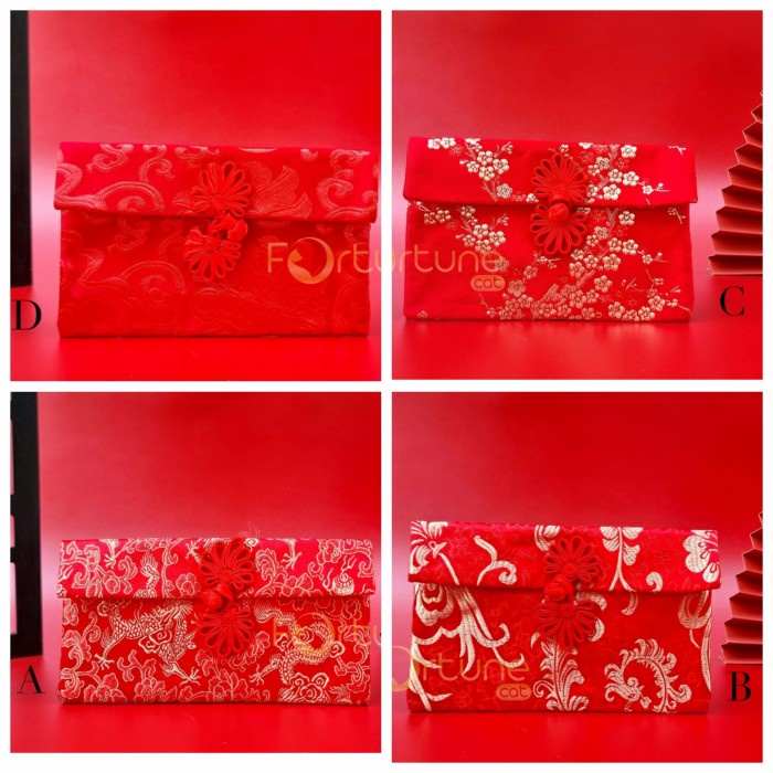 

New! ANGPAO IMLEK MERAH KAIN HONG BAO AMPLOP WEDDING SANGJIT MOTIF BUNGA Limited