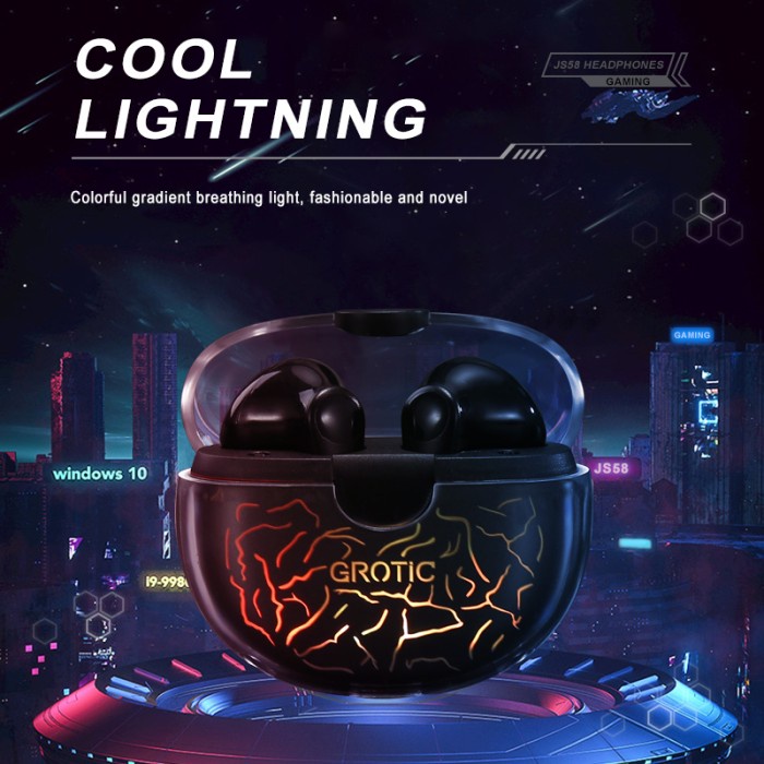 Ready GROTIC Headset Bluetooth Earphone Wireless Cool Lighting Earbuds TWS