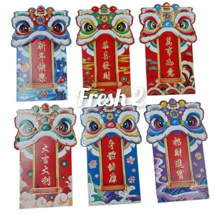 

New! Kilat Angpao Imlek Barongsai Premium 6 Pcs Motif Panjang / Angpao Limited
