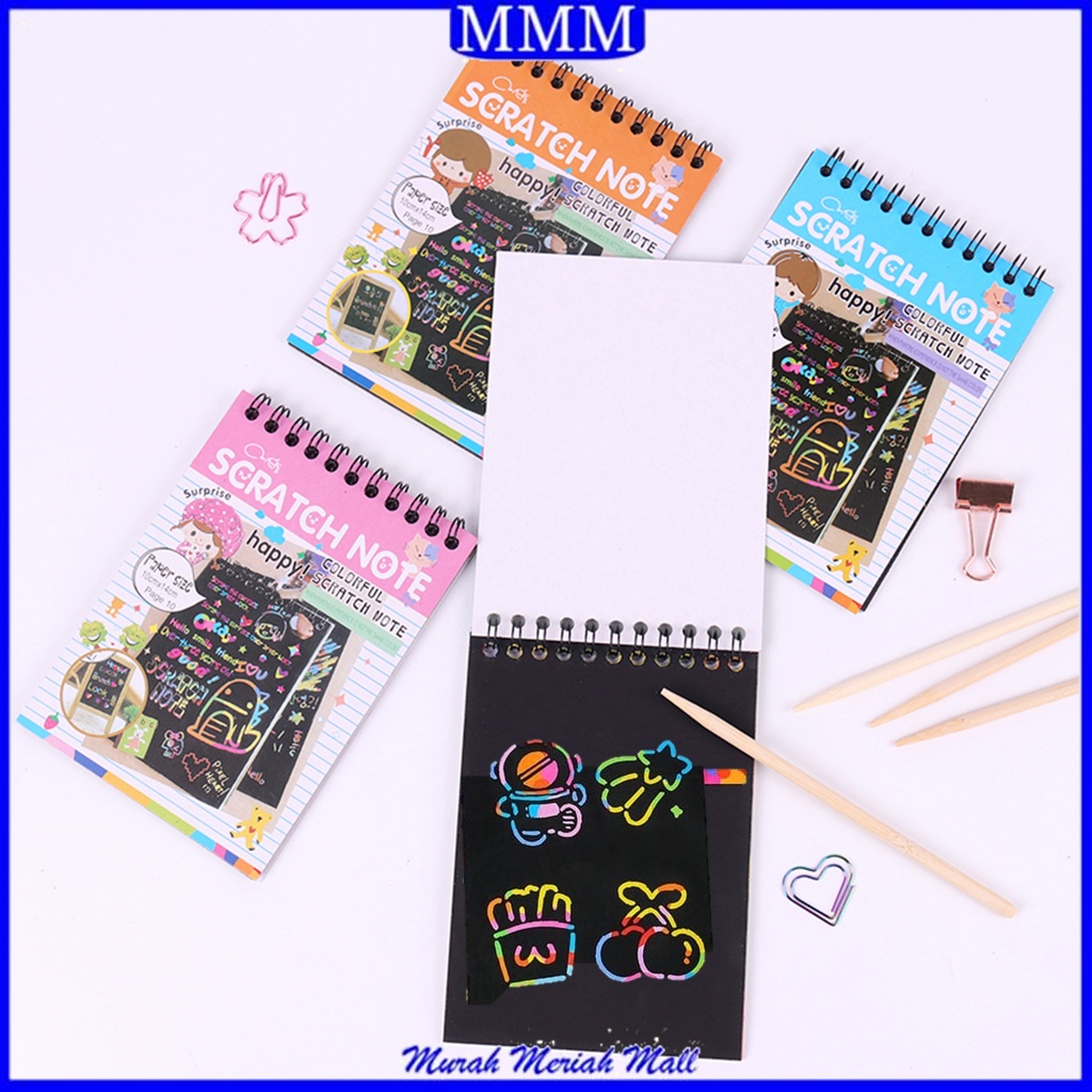 

MMM Buku Sketsa DIY Warna-warni Grafiti Kertas Mini Tulis Gores Gambar Sscratch Paper Note Black Cardboard Mini Hadiah Alat Tulis Mainan Edukasi