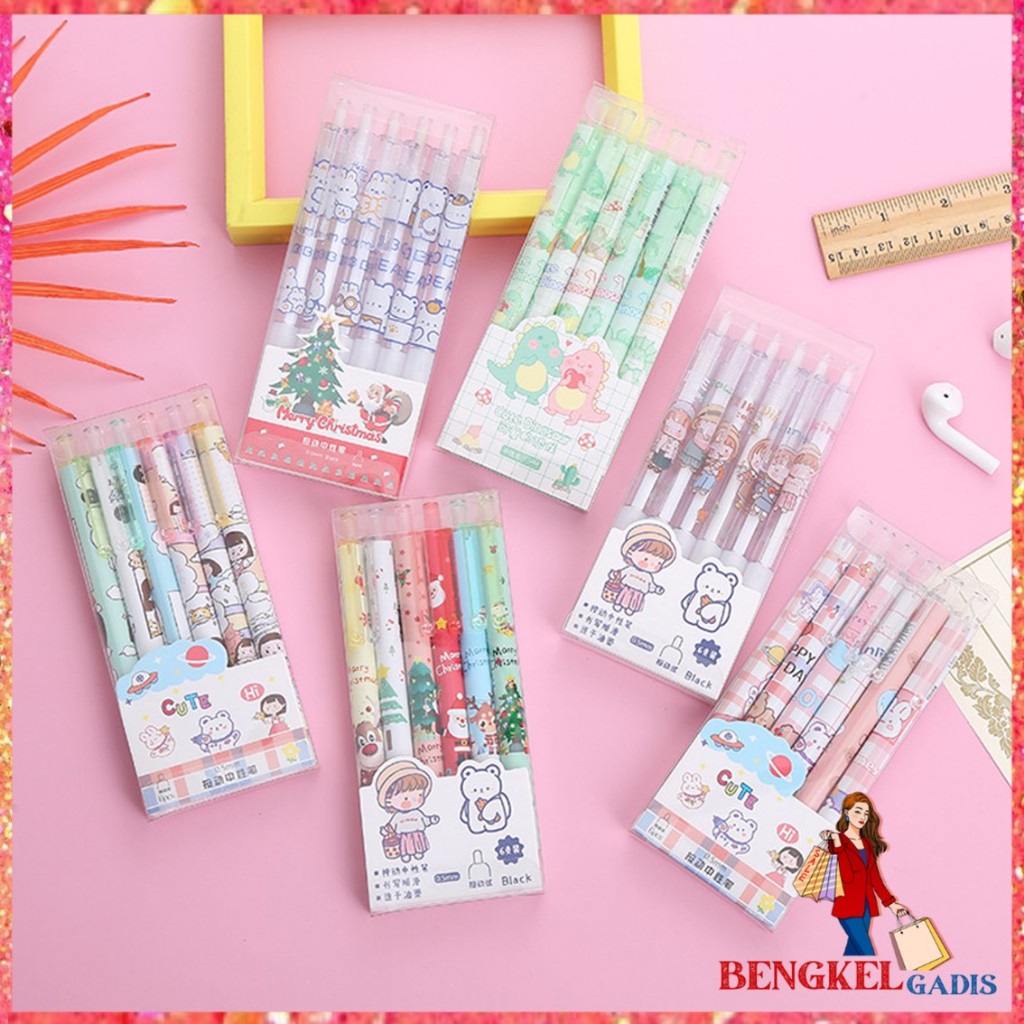 

BG Pulpen Gel 0.5mm 6Pcs Pen Bolpoin Tinta Gel Cair Model Cetekan Isi 6 Pcs Pena Aesthetic