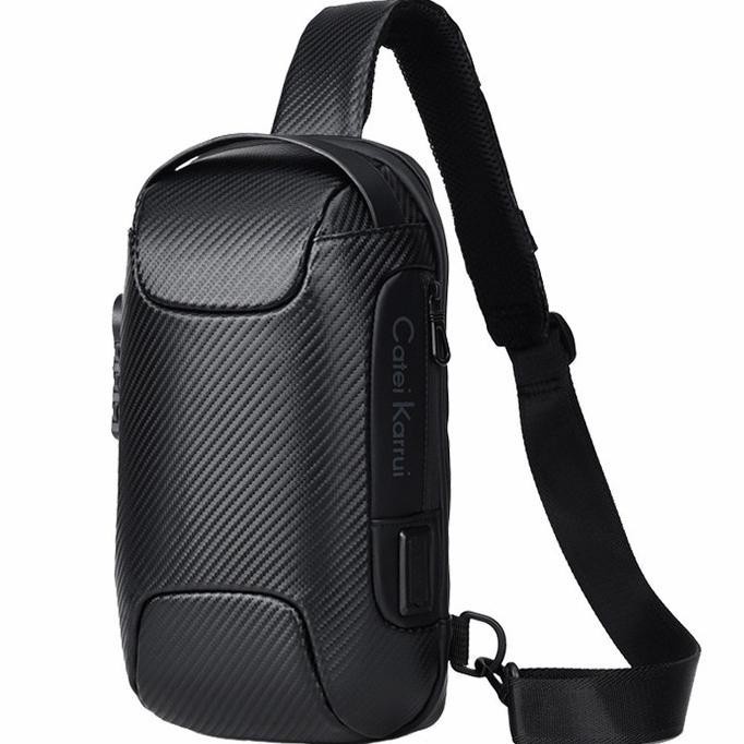 Catei Karui Tas Pria SLING BAG Selempang Hitam LOCK ANTI MALING - TAS CATEIKARUI(Y5C3) Tas slempang 