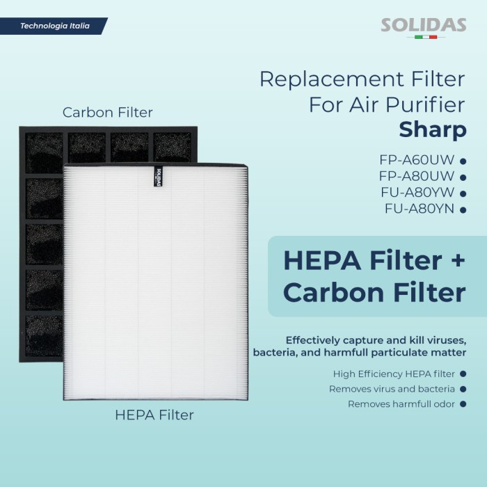 Replacement Filter Air Purifier Sharp Fz-A80Sfe / Hepa + Carbon Filter