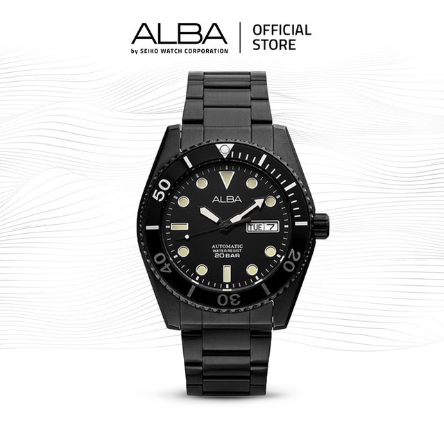 Alba Active Jam Tangan Pria AL4331 / AL4331X1 Automatic Black Dial Stainless Steel Strap Watch