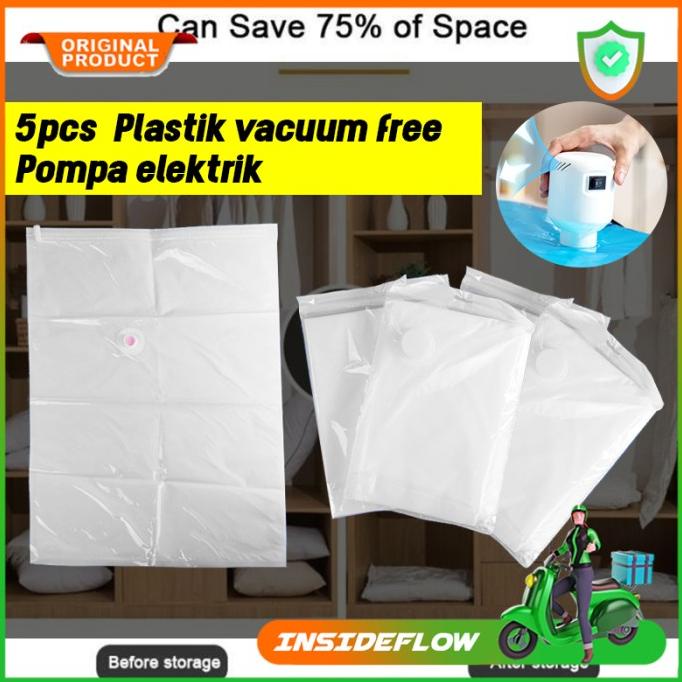 Plastik Vacum Baju Alat Vakum Vacuum Bag Pakaian Travel 70 CM + Pompa