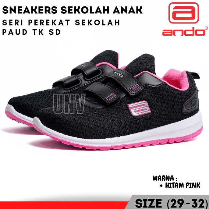 Sepatu Sekolah Ando Rebecca Hitam Pink kets Sepatu Anak Perempuan
