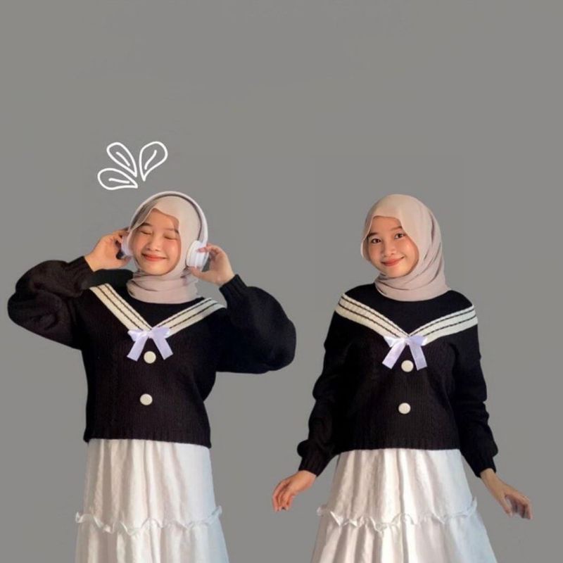 [AMAZED PEOPLE] SWEATER RAJUT VINTAGE PITA KERAH V VARIASI KANCING TEBAL