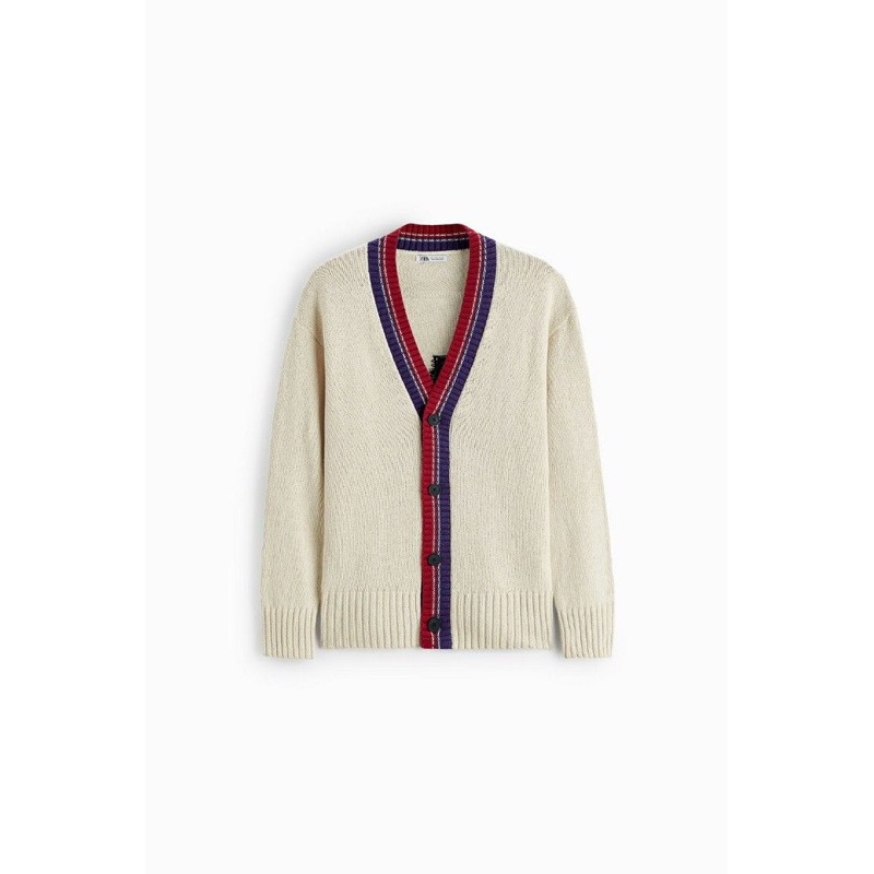 [AMAZED PEOPLE] Cardigan Knit Zara V With Pocket Letter Jacquard