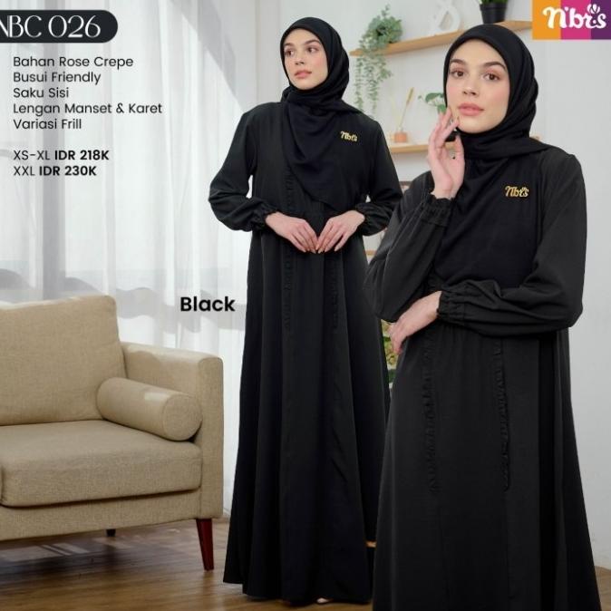 Gamis Nibras Basic NBC 26 Warna Black Hitam Polos Haji Umroh Branded