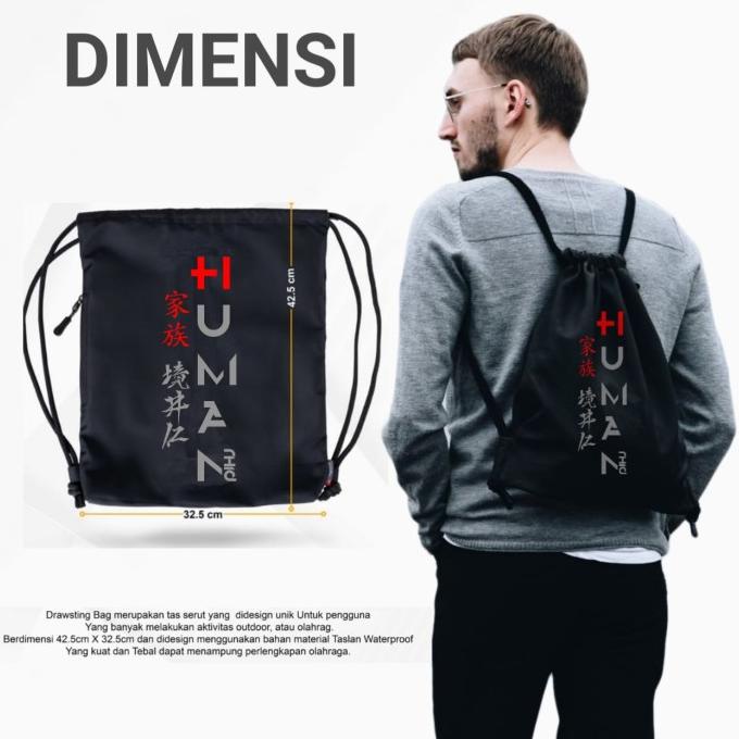 New RHID - Tas Serut Sablon Polos pria Wanita Bahan Anti Air 