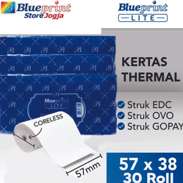

*#*#*#*#] Kertas Thermal Kasir Blueprint Lite Coreless 57x38 - 3 Pack 30 roll