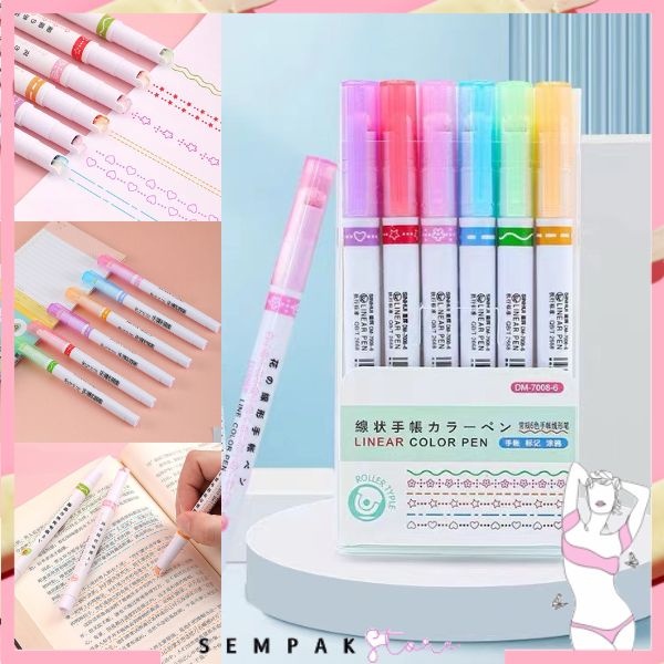 

SS Spidol Garis Aesthetic Warna Warni Spidol Garis Motif Lucu 1 Set 6 Pcs pulpen roller pen Higlighter Random Spidol Garis Line Marker Alat Tulis Kantor