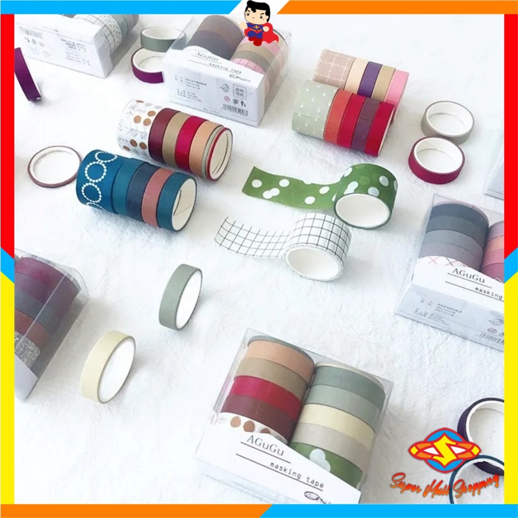 

Sms Masking Tape Set 10Pcs Essential Collection Basic Pattern Isi 10 Selotip Bahan Kertas Washi Tape