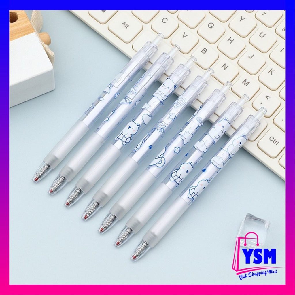 

YSM Pulpen Lucu Aesthetic Motif Bear Pena Gel 0.5mm Warna Hitam Bolpoin Cetek Cetekan Alat Tulis Kantor Cute Ballpoint School Stationery ATK Pen Tinta Gel Mekanik Ujung Lancip Murah