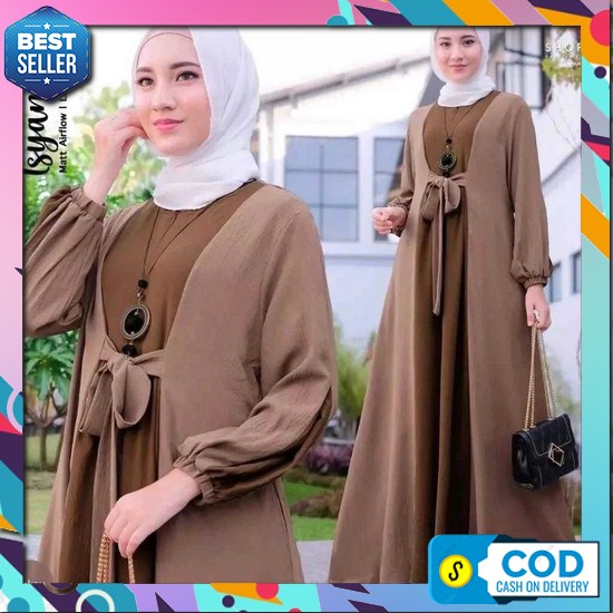 Gamid Kerudung Syar'I Bsju Games Pesta Kondangan Dres Korea Style 2In1 Branded Ibu Ibu 1 Set Gamis S