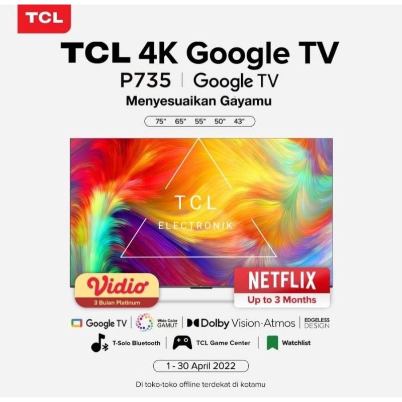 TV TCL 65 inch 65P735 UHD Android Handsfree Voice Control ALLM