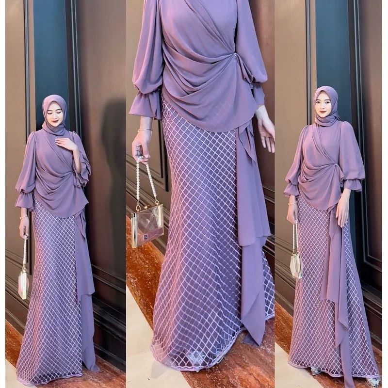 Baju Muslim Wanita Terbaru 2024 Games Dewasa Khimar Maxi Gaun Rok Wedding Brokat Pakaian Lebaran Per