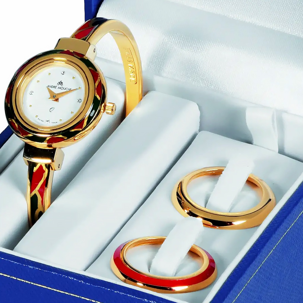 Jam Tangan Wanita Andre Mouche Aura Set Gold Green Red