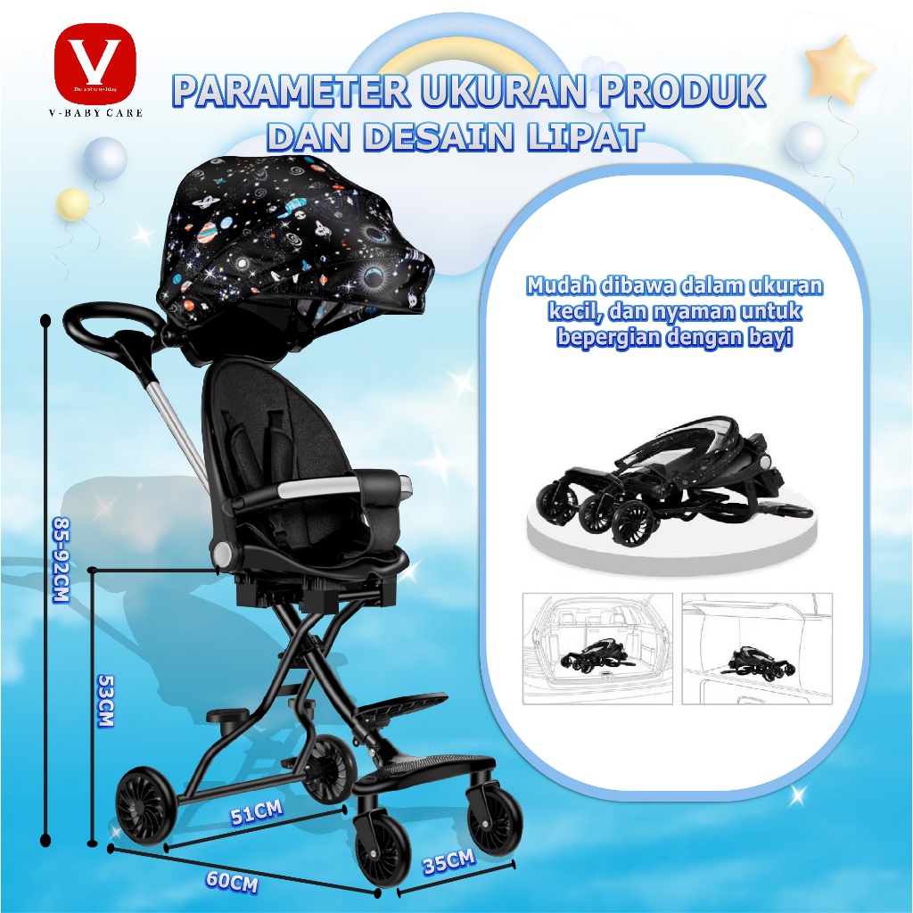 [BABY'S NEEDS] VBABY CARE Kereta Dorong bayi / kursi dorong anak /kursi dorong multifungsi /bisa