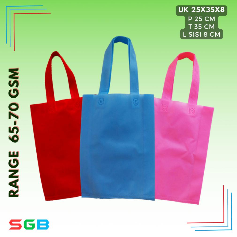 

Ready!!!(COD) 1lusin (12pcs) PaHe ( PAket HEmat ) Goodie Bag Handle uk 25x35x8 kain 70gsm / Tas Spunbond