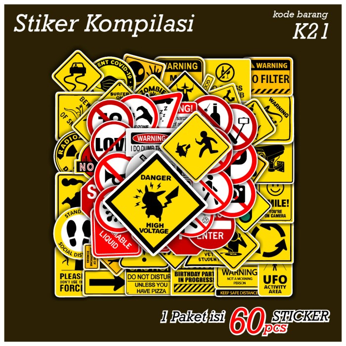 

[ Mac ] 60 Pcs Sticker Warning Icons Peringatan Lengkap Aesthetic- K21 Best