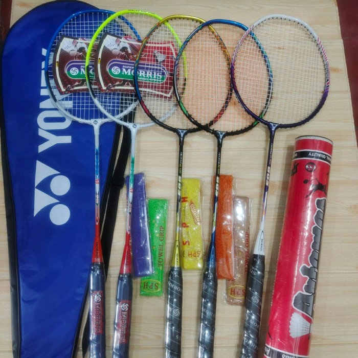 raket badminton moris T +tas yonex+grip+kok sepasang/satuan