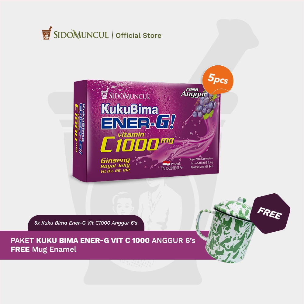 

Kuku Bima Ener-G Vit C1000 Anggur 5x6s Free Mug Enamel