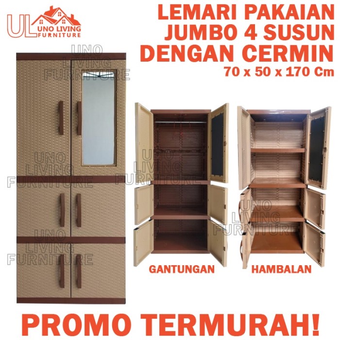 LEMARI JUMBO GANTUNG LEMARI PLASTIK LEMARI PAKAIAN LEMARI DENGAN KACA