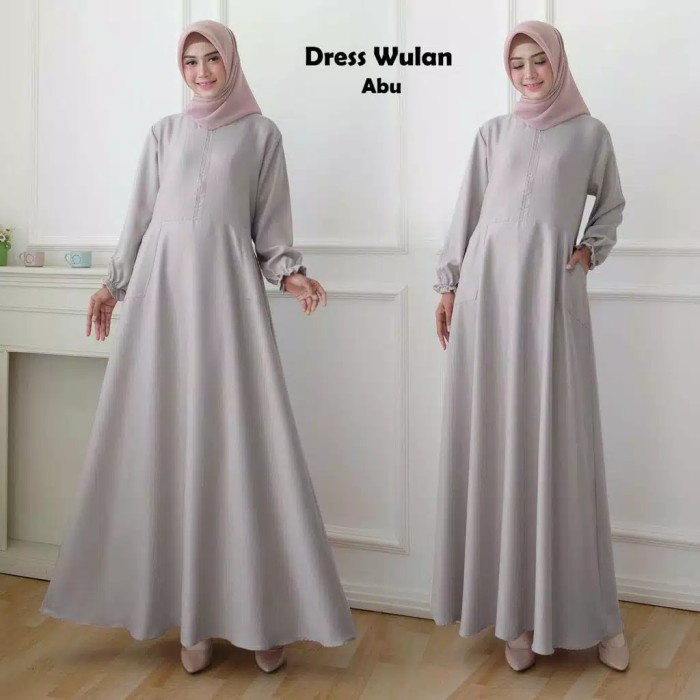 Dress Gamis Wulan Busui Jumbo Xl Warna Polos Abu Muda Ready