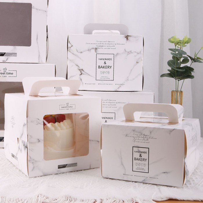 TERLARIS Dus Tart White Marble Korean Box Kue Tart Kotak Kue Ulang tahun Kardus