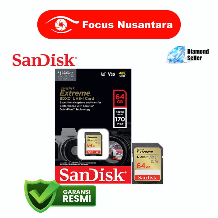 SANDISK EXTREME SDXC UHS-I V30 64GB 170MBPS