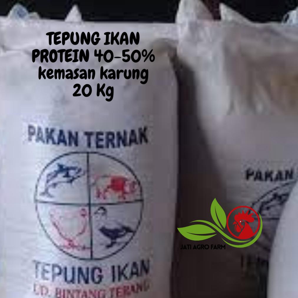 New JATI AGRO FARM Kemasan Karung 20 Kg Tepung Ikan Tinggi Protein 50% Bahan Pakan Alternatif Ayam Bebek Entok Entog Soang Angsa Unggas Ikan Lele Nila