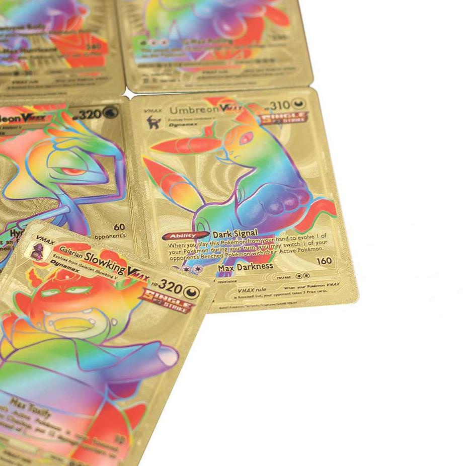 Cod55Pcs Kartu Emas Rainbow Pokemon Cards Vmax Gx Gold Cards Tcg Trading Card(Bahasa Inggris)