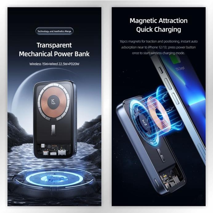 New Usams Pb67 Powerbank Magnetic Magsafe Wireless 15W+20W 10000Mah Gratis Ongkir