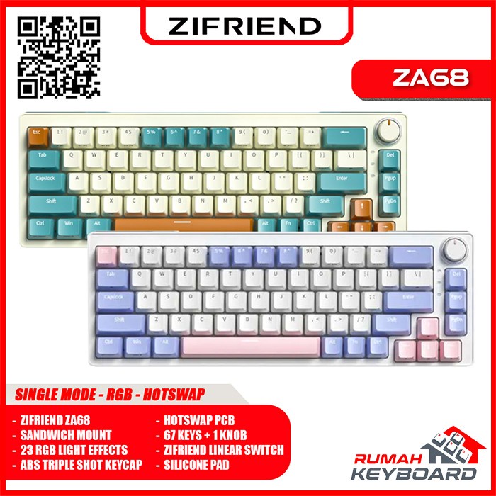 MECHANICAL KEYBOARD - ZIFRIEND ZA68 - 65% - WIRED - RGB - HOTSWAP