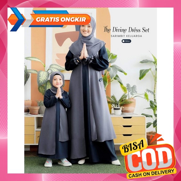 Gamis Couple Ibu Anak Gamis Mikayla Couple Mom & Kids Bahan Ceruty Babydoll Aksen Renda Gamis Mewah 