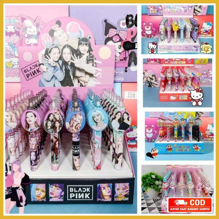 

( COD ) (GROSIR) 1 BOX ISI 48PCS PENA GEL / PULPEN GEL SANRIO MIXUE SINCHAN HELLO KITTY BLACKPINK