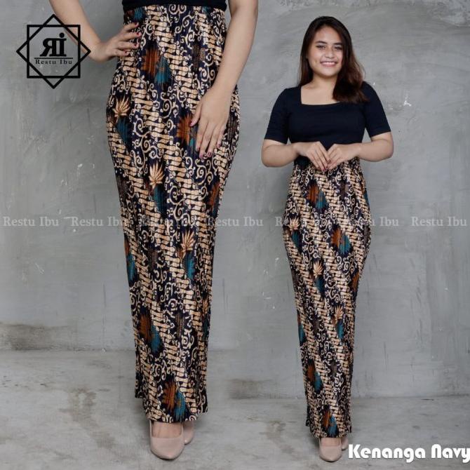 Rok Plisket Span Batik Bawahan Kebaya Bahan Semi Silk Sutra Premium Kn