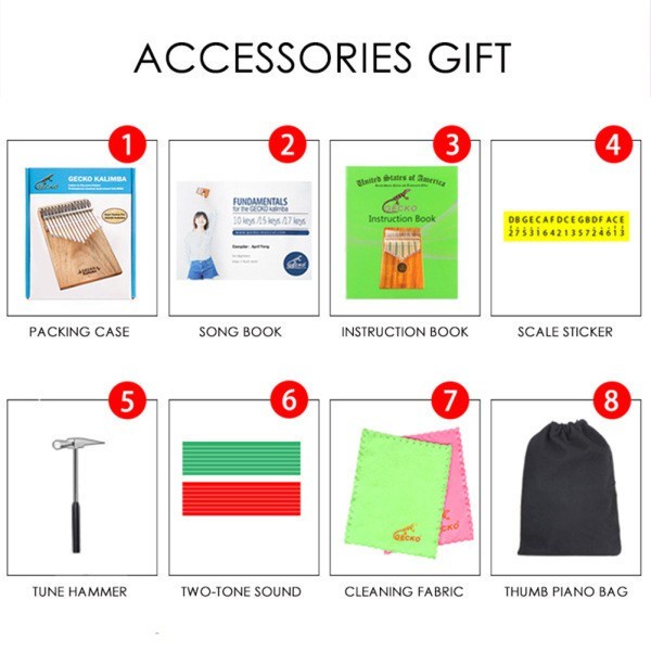 Gecko Kalimba 17 Keys Solid Camphorwood Kalimba Mbira Piano K17Cas