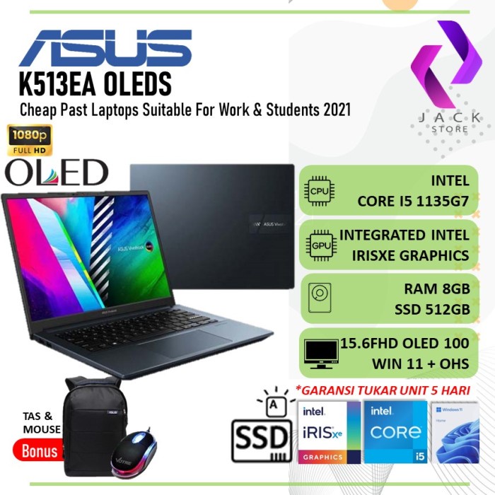 Asus Vivobook 15 K513EA Oled i5 1135G7 Ram 8Gb 512Ssd IrisXe Win11+OHS
