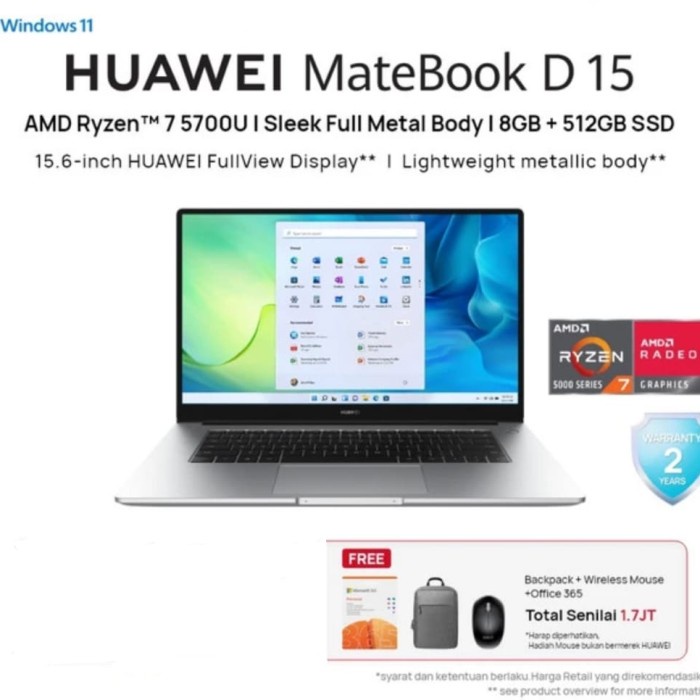 HUAWEI MateBook D 15 AMD Ryzen 7 5700U 8+512GB SSD