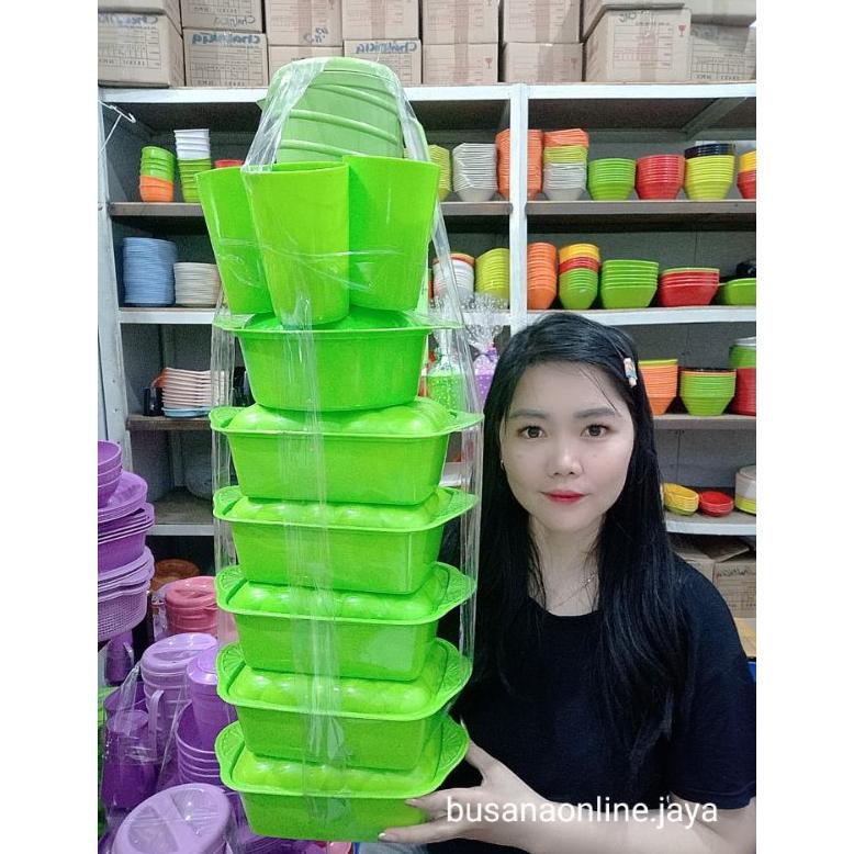 PROMO wadah prasmanan set segi 5+1bulat+3gelas+1teko isi 10 pcs yuyi plastik