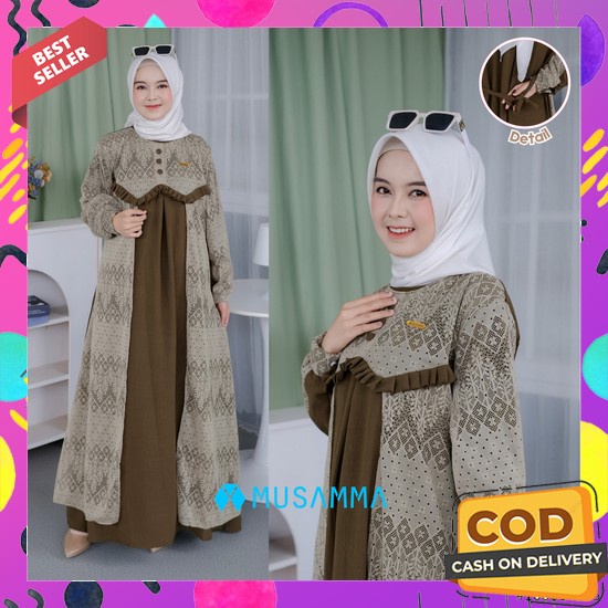 Satu Set Gamis Wanita Terbaru 2024 Gamus Set Polos Remaja Korea Style Bju Drees Gamis 2In1 Branded I